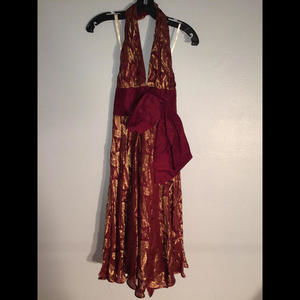 Marchesa Notte Silk Dress/Burgundy/Gold Halter 4